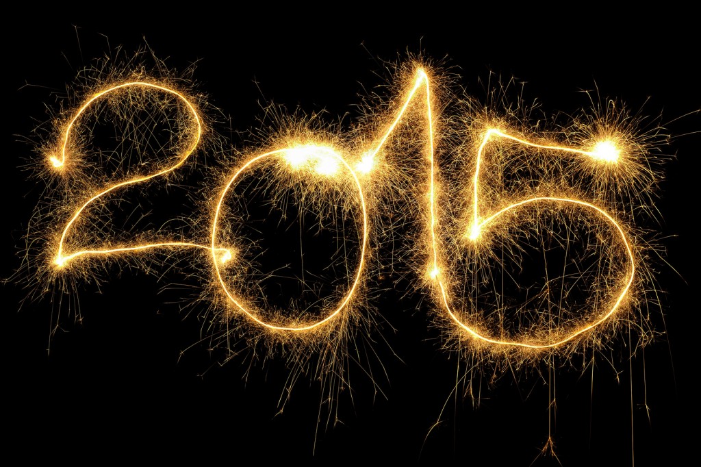 New Year 2015 formed from sparking digits over black background
